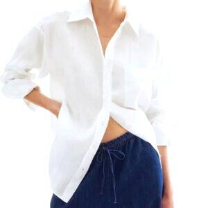 H&M, White, Button Down, Linen, Long Sleeve Top, Size L, NWOT